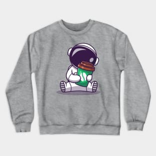 Cute Astronaut Holding Coffee Cup Crewneck Sweatshirt